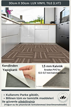 Technojet Kendinden Yapışkanlı Parke Tasarım Mutfak Banyo Zemin Duvar Kaplama 30cm×30cm(4'lü Paket)