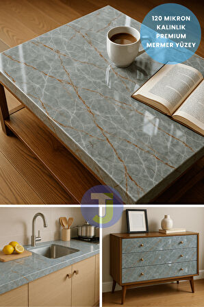 Technojet Kendinden yapışkanlı Mermer Desen Folyo Tezgah Mutfak Banyo Duvar Kaplama 60cmX500cm