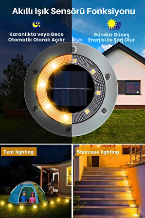Technojet 1Adet Solar Ultra Parlak SMD 8led Kazıklı Çim Zemin Bahçe Aydınlatma Güneş Enerjili Sarı