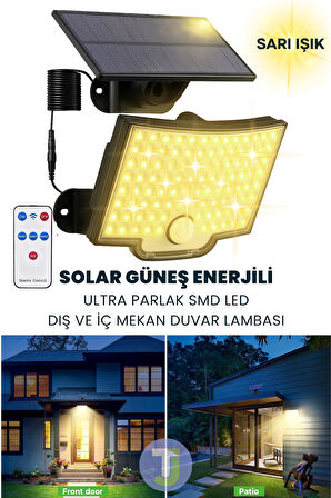 Technojet 106 LED Solar Duvar Lambası – SMD Sarı Işık, Kumandalı, 3 Modlu, IP65 Bahçe Aydınlatma