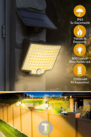 Technojet 106 LED Solar Duvar Lambası – SMD Sarı Işık, Kumandalı, 3 Modlu, IP65 Bahçe Aydınlatma