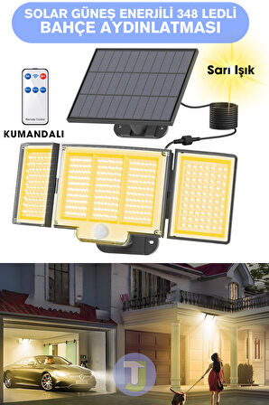 Technojet 348 LED Solar Bahçe Aydınlatması – Kumandalı, Sarı Işık, 3 Modlu, 5m Panel Kablosu
