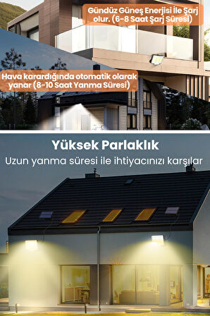 Technojet 220 LED Solar Duvar Lambası – 5mt Kablo, Kumandalı, 3 Modlu, IP65 Bahçe Aydınlatma Sarı