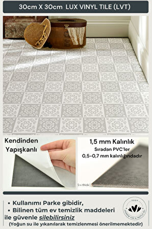 Technojet Kendinden Yapışkanlı Modern Tasarım Mutfak Banyo Zemin Duvar Kaplama 30cm×30cm(4'lü Paket)