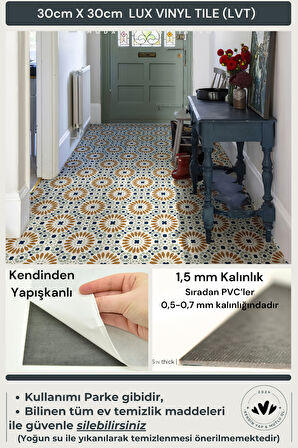 Technojet Kendinden Yapışkanlı Modern Tasarım Mutfak Banyo Zemin Duvar Kaplama 30cm×30cm(4'lü Paket)