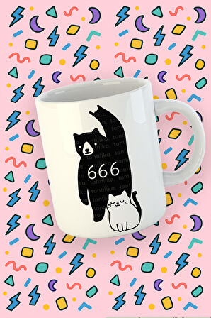 Blupiki Koleksiyonu Ayı ve Kedi Figürlü 666 Mizahi Tasarım Kupa