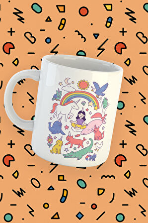 Blupiki Koleksiyonu Unicorn ve Fantastik Karakterler Baskılı Kupa