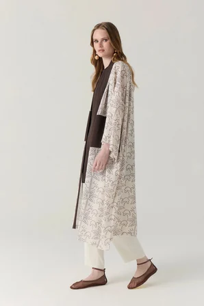 Şal Yaka Desen Geçişli Uzun Kimono-İçlik İklili Takım 1868