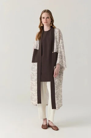 Şal Yaka Desen Geçişli Uzun Kimono-İçlik İklili Takım 1868