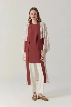 Şal Yaka Desen Geçişli Uzun Kimono-İçlik İklili Takım 1868