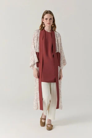 Şal Yaka Desen Geçişli Uzun Kimono-İçlik İklili Takım 1868