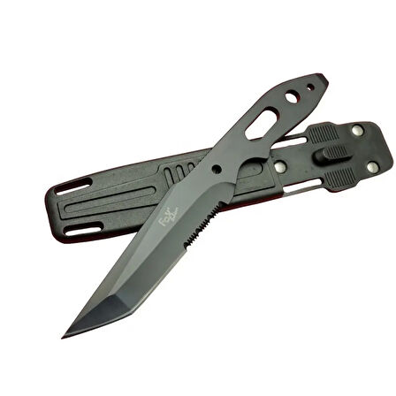 Fox A13 Siyah, Testereli Outdoor Kamp Bıçak 22 Cm - Komple Metal, Kılıflı