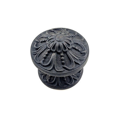 Antika Tarz Dekoratif Pirinç Çiçekli Kapı Tokmağı - 80 Mm Çap, Oksit
