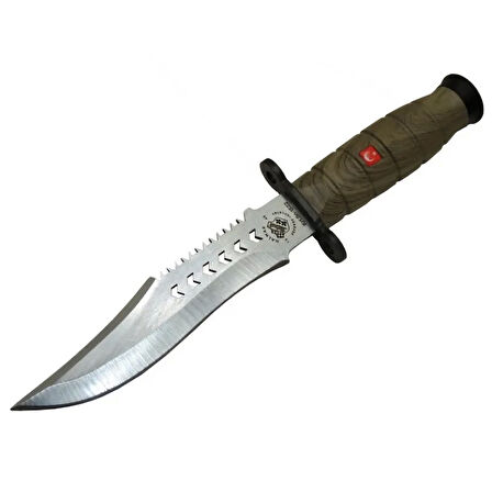 1522 Haki Komando Bıçağı 30cm - Tırtıklı Sırt, Kılıflı