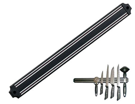 Mutfak Duına Monte Mıknatıslı Geniş Bıçak Tutucu Stand - 55 Cm - Siyah - Paslanmaz Çelik