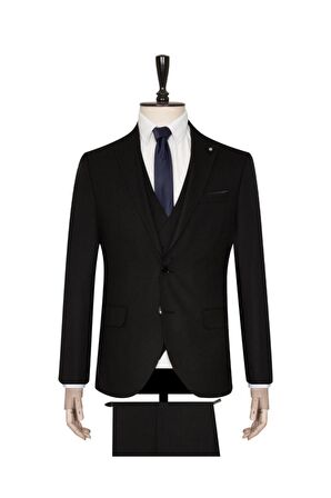 Süvari Yelekli Siyah Slim Fit Takım Elbise