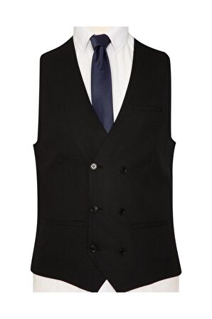 Süvari Yelekli Siyah Slim Fit Takım Elbise