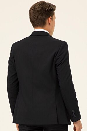 Süvari Slim Kalıp Armürlü Lacivert Takım Elbise