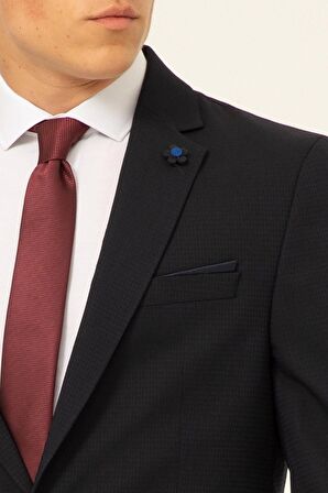 Süvari Slim Kalıp Armürlü Lacivert Takım Elbise
