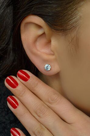 6 mm Zirkon Taşlı Tektaş Küpe