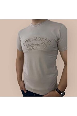 Erkek Kabartma Baskılı Yumuşak Pamuklu T-Shirt