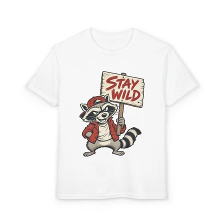 Tişört Kodu Stay Wild Rakun Baskılı Erkek Çocuk Tişörtü Beyaz Pamuklu 8-9 Yaş Bisiklet Yaka
