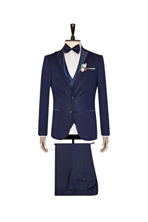 Süvari Yelekli Lacivert Slim Fit Damatlık Takım