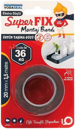 Superfix Montaj Bandı, 20 Milimetre x 1,5 Metre, Gri