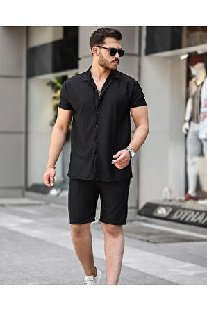 Erkek  Burgulu Yazlık Basic Oversize Şort Gömlek Takım