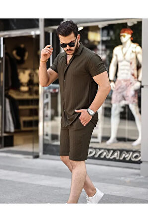 Erkek  Burgulu Yazlık Basic Oversize Şort Gömlek Takım