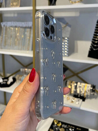 iPhone (14 PRO MAX) uyumlu Kurdeleli Simli Kılıf