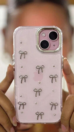 iPhone (14 PLUS) uyumlu Kurdeleli Simli Kılıf