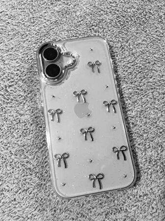 iPhone (16 PLUS) uyumlu Kurdeleli Simli Kılıf