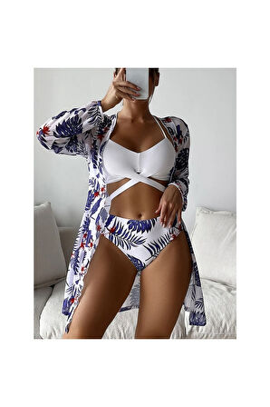 GJOB 2023 Seri Şık Havuz Başı Plaj Seti Deniz 3 Lü Set Medium Çiçekli Bikini Set 3 Parça