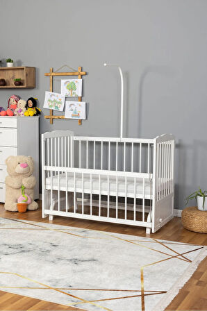 Ahşap Beşik Anne Yanı Beşik Beyaz 60x120 - Uyku Setsiz Tek Yataklı