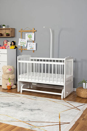 Ahşap Beşik Anne Yanı Beşik Beyaz 60x120 - Uyku Setsiz Tek Yataklı