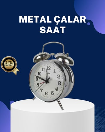 Dekoratif Yuvarlak Gümüş Sessiz Işıklı Masa Üstü Çalar Saat Alarmlı ve Şık Tasarım