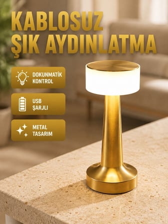 Modern USB'li Kablosuz Masa Lambası – Minimalist Tasarım, 3 Farklı Parlaklık Yeni Nesil