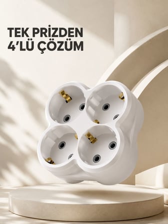 Kompakt 4’lü Priz Adaptörü Ev Ofis İçin Kablosuz Priz Çoğaltma Aparatı