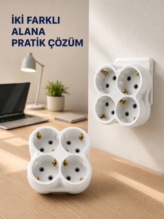 Tek Prizi 4’lü Yapan Priz Adaptörü Direkt Prize Takılan Çoklayıcı 2 Adet Set