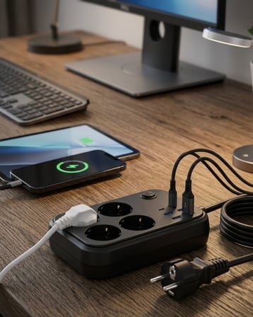 Akım Korumalı Çoklu Priz 4 USB 2 Type C 4 Priz Güvenli ve Hızlı Şarj