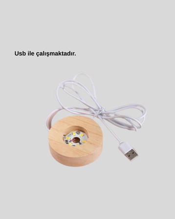 Ahşap Standlı LED Kristal Küre Lazer İşlemeli Dekoratif Obje