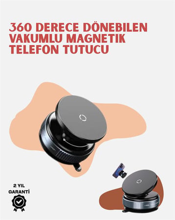 Güçlü Manyetik Tutuşlu 360° Döner Araç Telefon Tutucu – Vakumlu Montajlı
