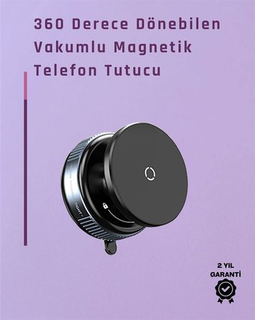 Güçlü Manyetik Tutuşlu 360° Döner Araç Telefon Tutucu – Vakumlu Montajlı