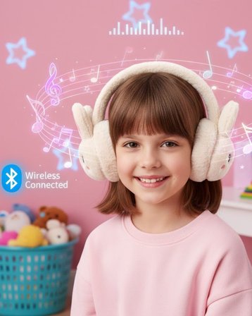 Peluş Tavşan Kulaklı Bluetooth Kulaklık Kablosuz Müzik ve TF Kart Destekli