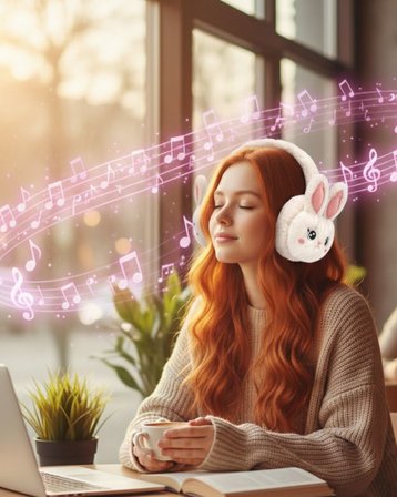 Peluş Tavşan Kulaklı Bluetooth Kulaklık Kablosuz Müzik ve TF Kart Destekli