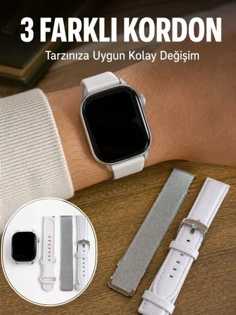 Bluetooth Görüşmeli Dokunmatik Akıllı Saat 3 Farklı Kordon Seçeneği