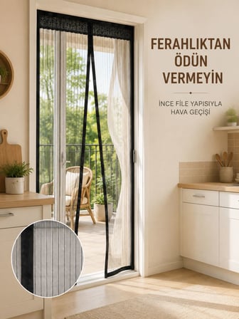 Siyah Mıknatıslı Kapı Sinekliği Sinek ve Böceklere Karşı Koruyucu File