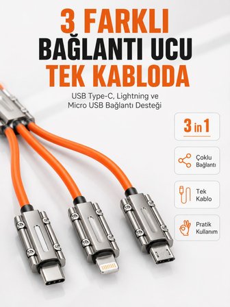 Çinko Alaşımlı Metal Konnektörlü Dayanıklı 6A Hızlı Şarj Kablosu