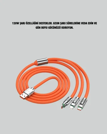 Çinko Alaşımlı Uçlu 120 W Şarj Kablosu – Dolaşmaya Dayanıklı 1,2 m USB Kablo